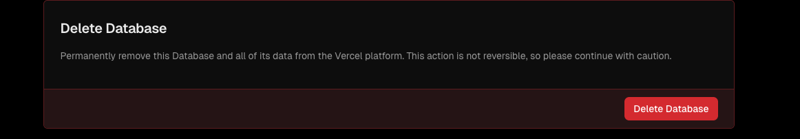Delete Database button in Vercel settings